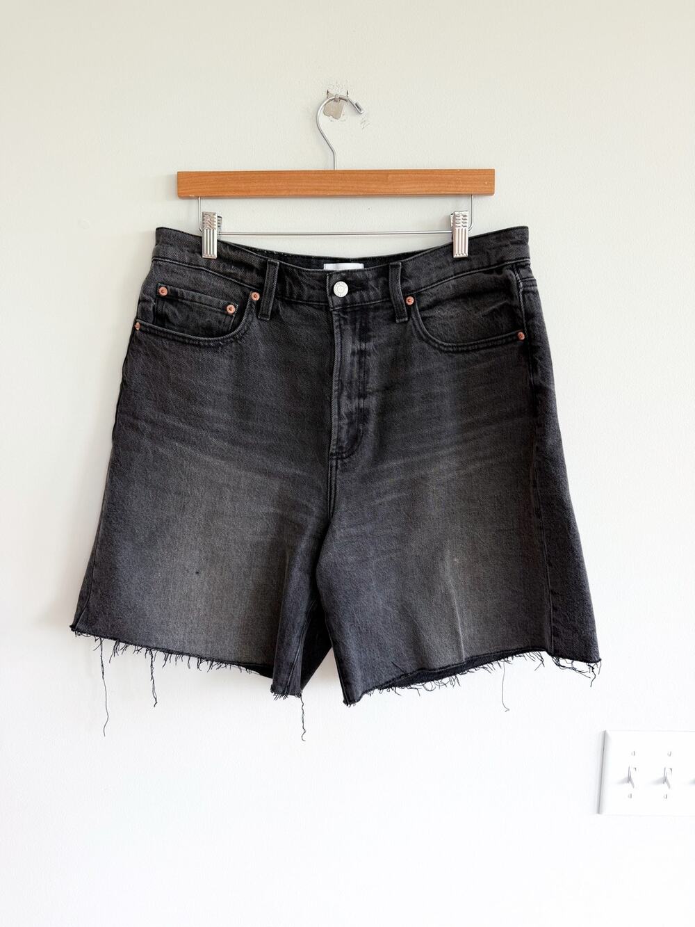 Pistola Kaylee Loose Denim Raw Hem High Rise Bermuda Shorts Black 31